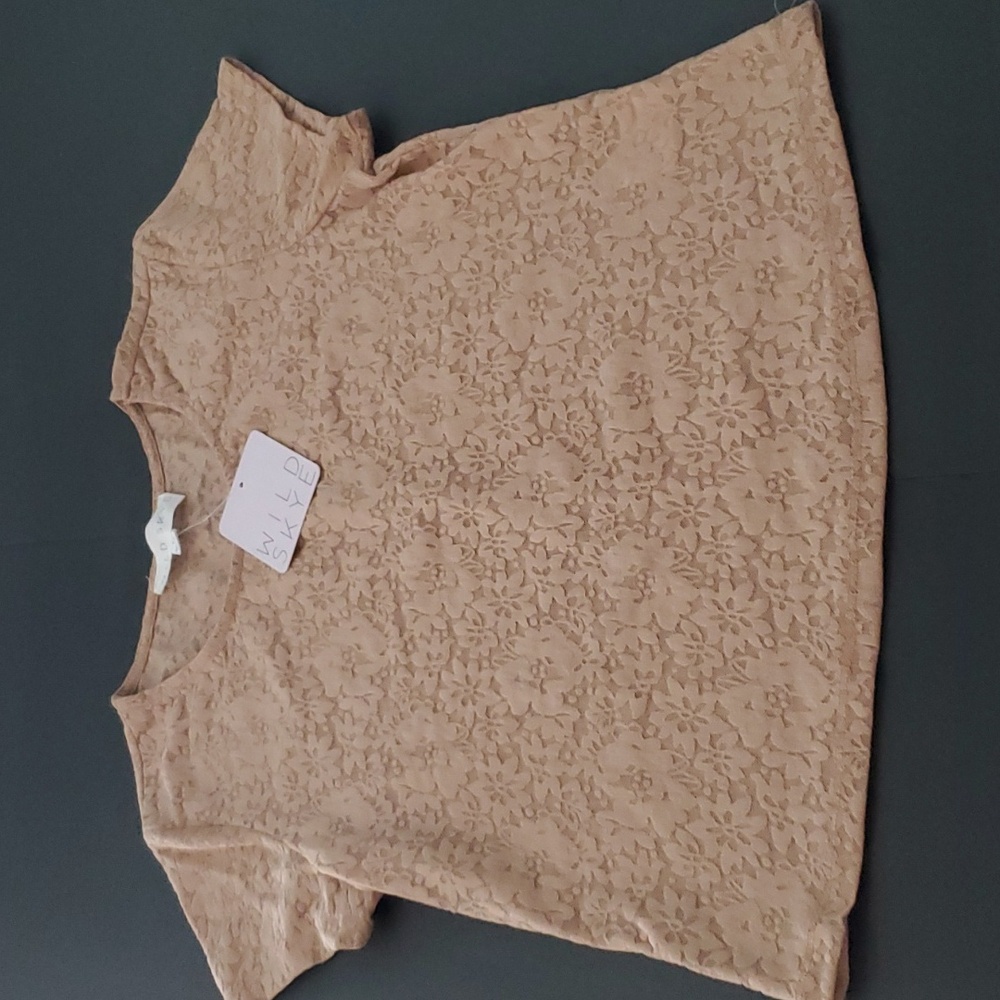 NWT Wild Skye Tan Lace Short Sleeve Top ,Size L